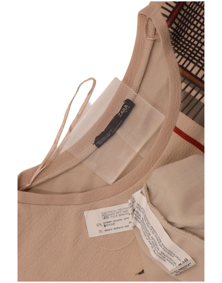Zara Vestido recto extragrande para mujer UK 46 Poliéster floral beige grande
