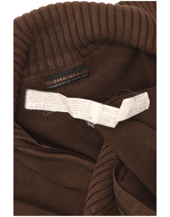 Zara Hombre Jersey Cárdigan XL Marrón Algodón