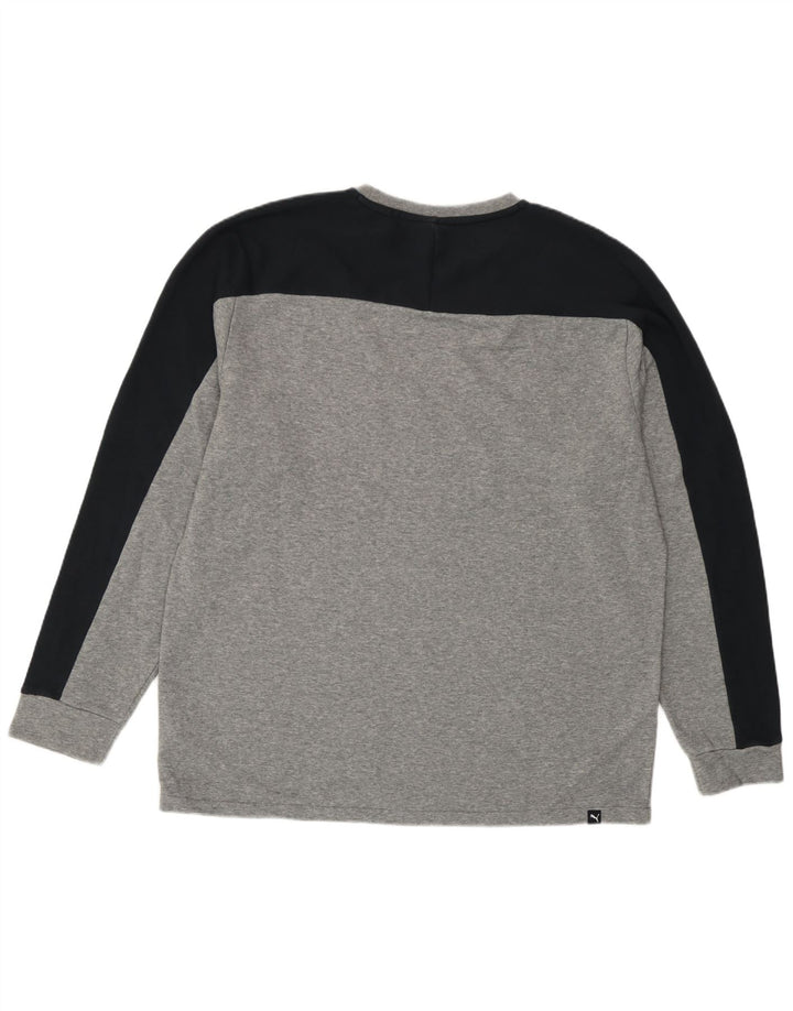 Puma Camiseta gráfica de manga larga para hombre de algodón gris color block grande