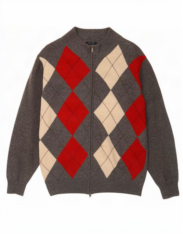 Massimo Dutti Jersey Hombre con Cremallera y Cuello 2XL Gris Argyle/Diamond Wool
