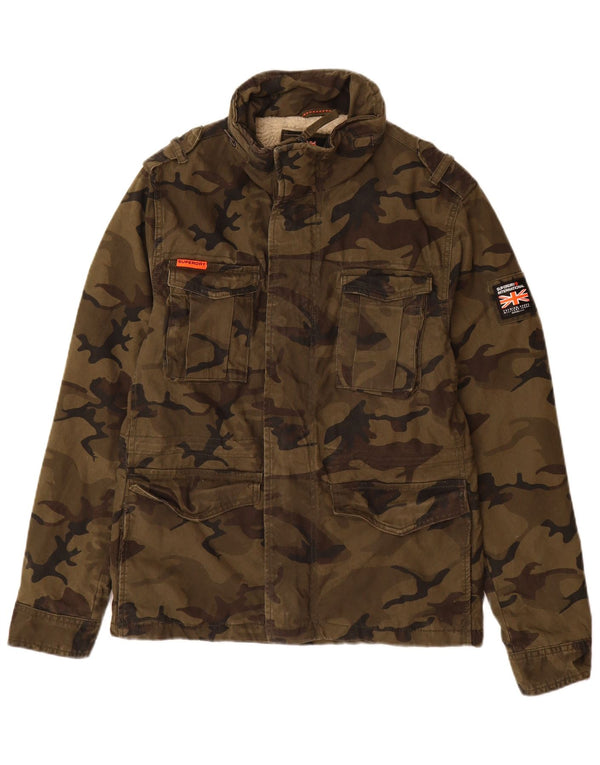 Superdry Chaqueta militar con capucha para hombre Reino Unido 38 Algodón de camuflaje caqui mediano