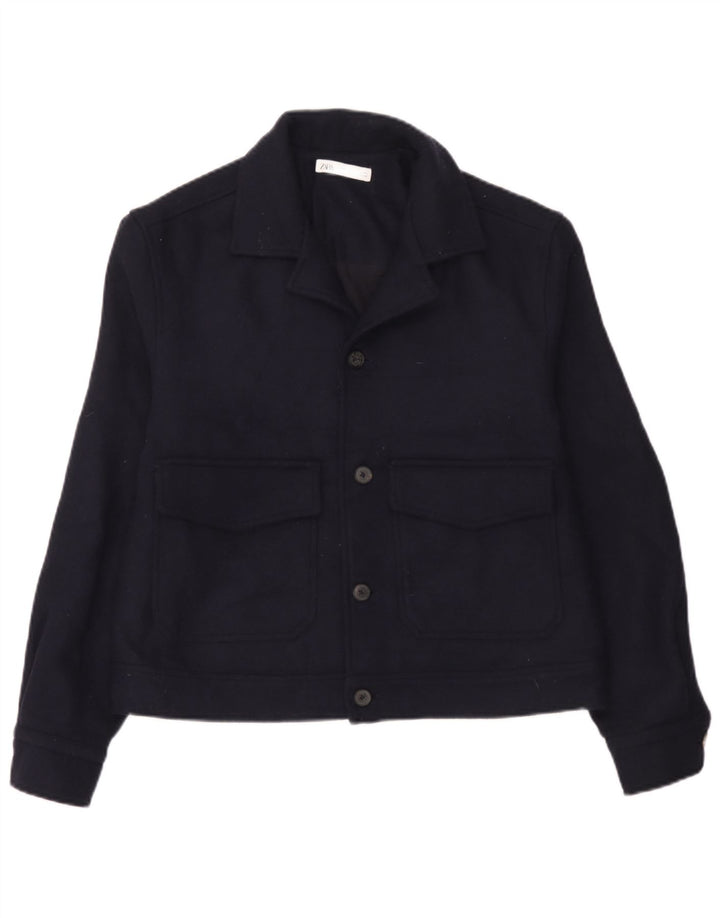 Zara Hombre Cazadora Bomber UK 38 Mediana Lana Azul Marino