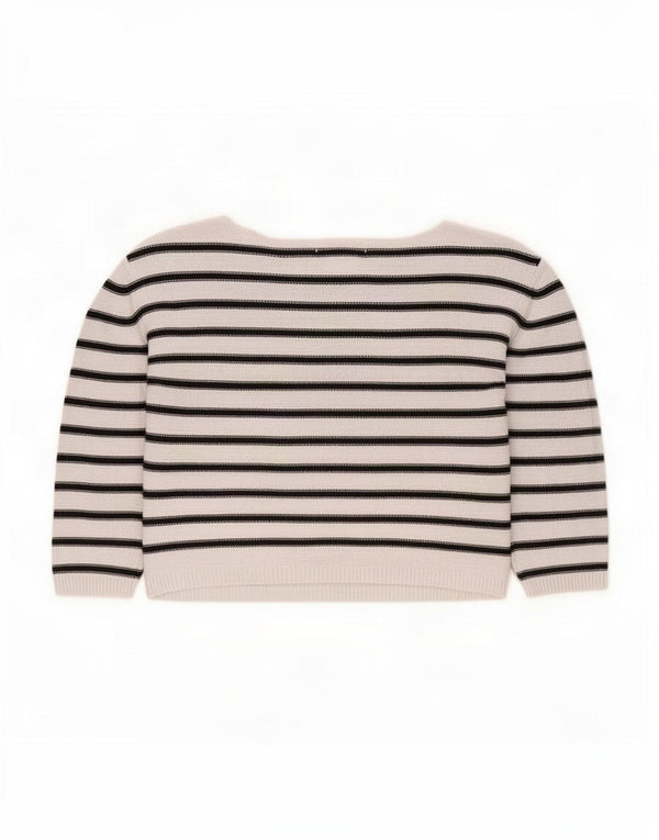 Zara Suéter tipo jersey con cuello barco y manga 3/4 para mujer UK 40 Mediano Rayas blancas