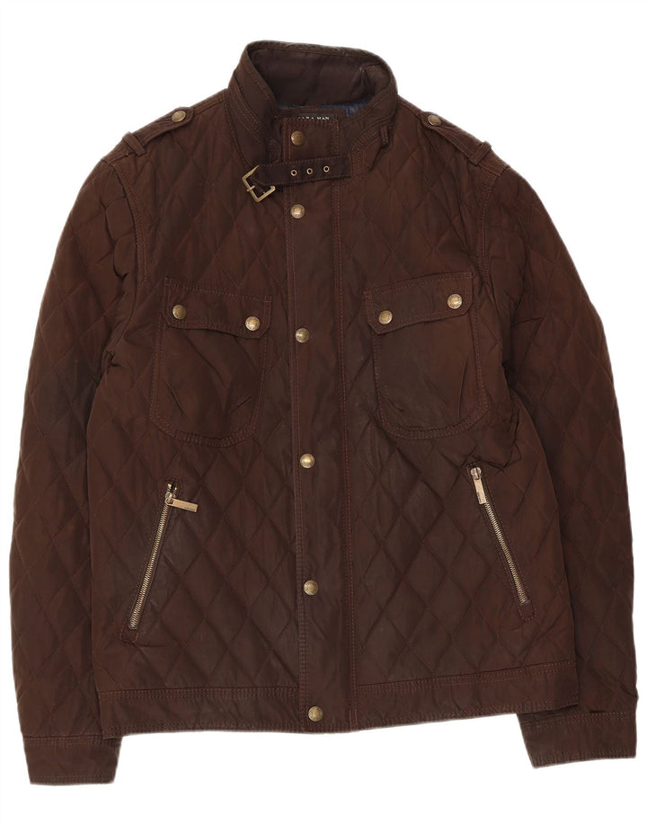 Zara Hombre Chaqueta Acolchada Militar UK 42 XL Marrón