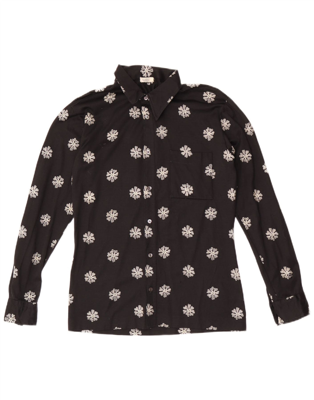 Vintage mujer camisa Reino Unido 14 medio negro floral