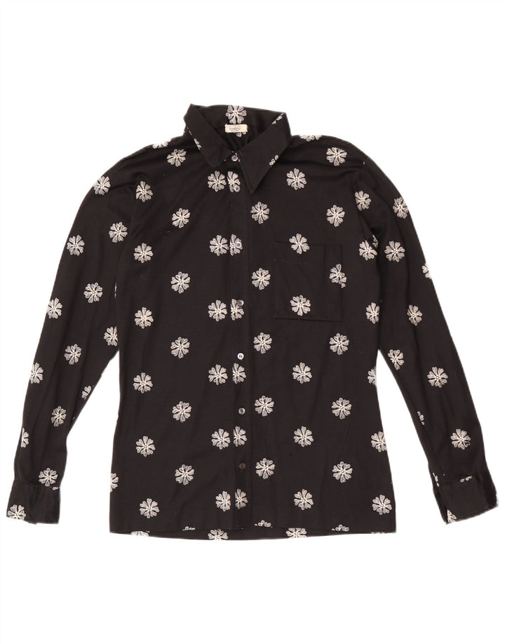 Vintage mujer camisa Reino Unido 14 medio negro floral