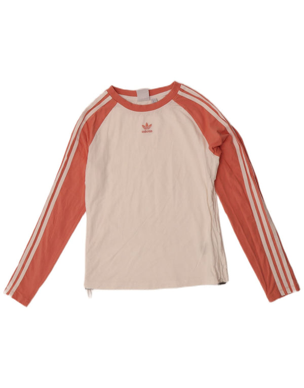 Adidas Mujer Top Manga Larga UK 12/14 Medio Blanco Colorblock Algodón