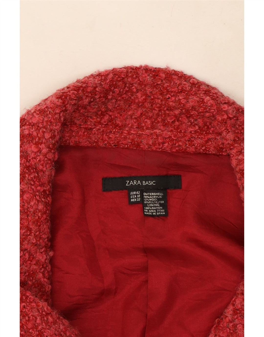 ZARA Chaqueta Blazer De 2 Botones Para Mujer EU 42 Grande Acrílico Moteado Rojo