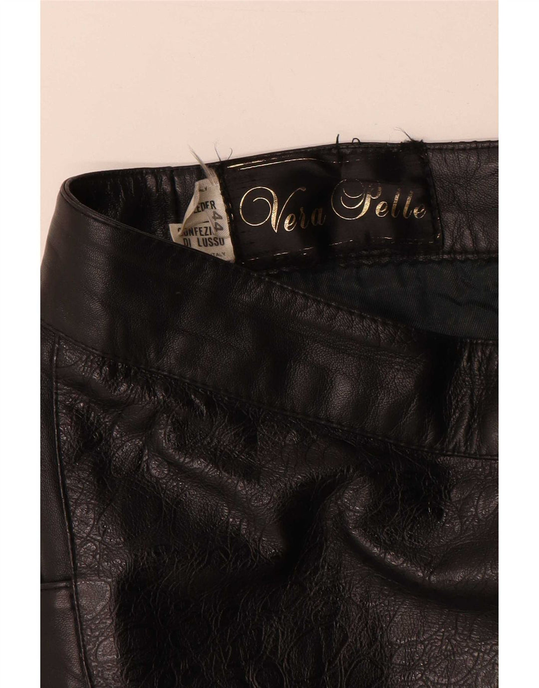 Falda de cuero vintage para mujer IT 44 Medio W28 Cuero geométrico negro