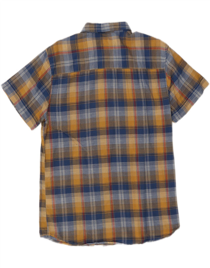 Wrangler Camisa ajustada de manga corta para hombre de algodón a cuadros azules grandes
