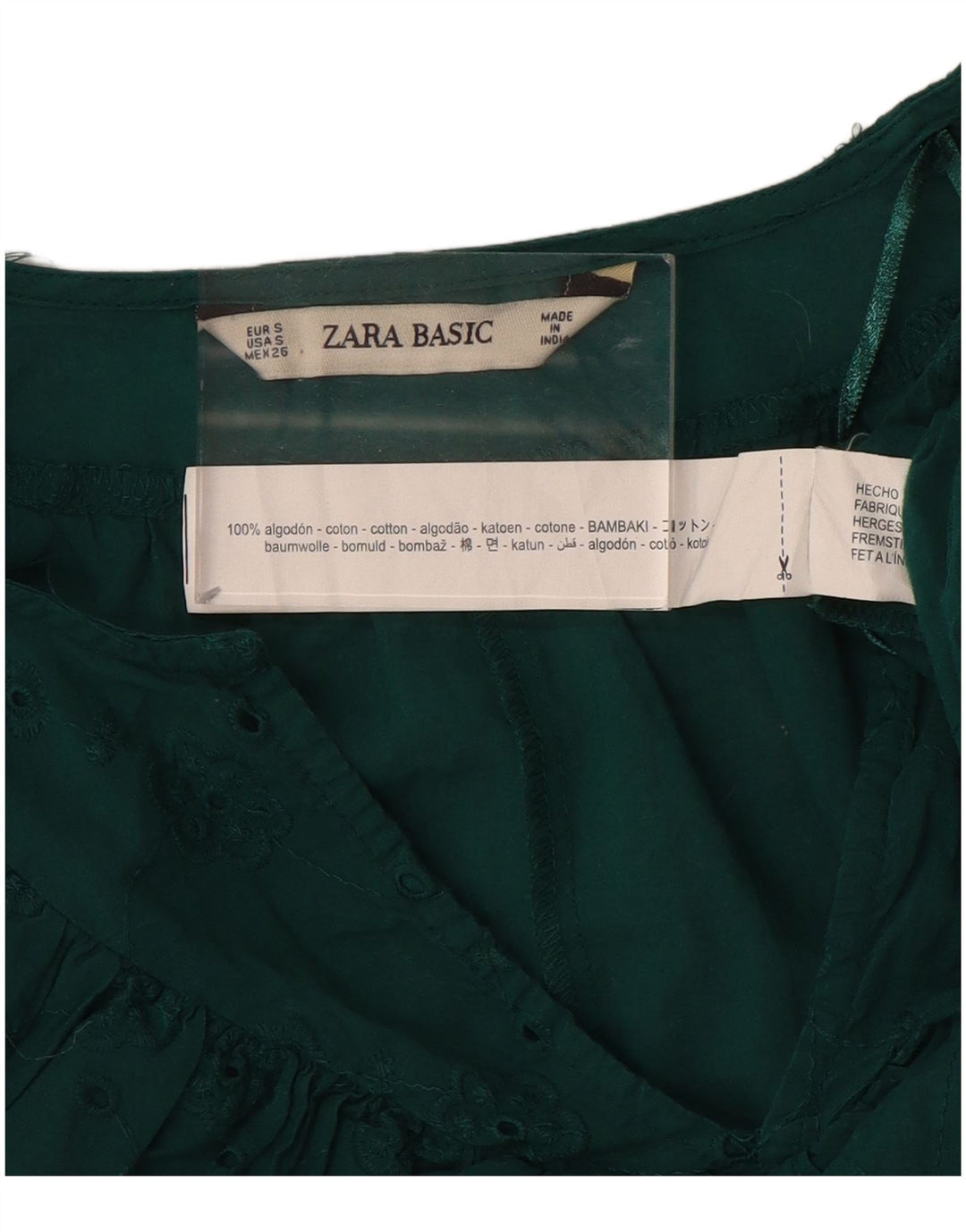 Zara Mujer Blusa Extragrande De Manga 3/4 Top UK 40 Small Verde Floral