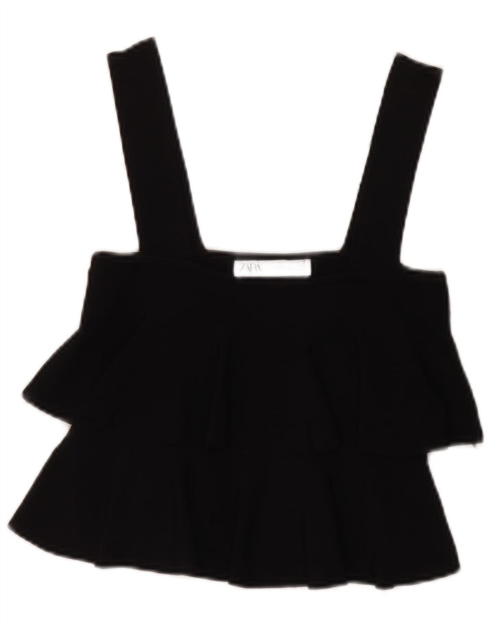 Zara Top corto sin mangas para mujer UK 44 Grande Negro