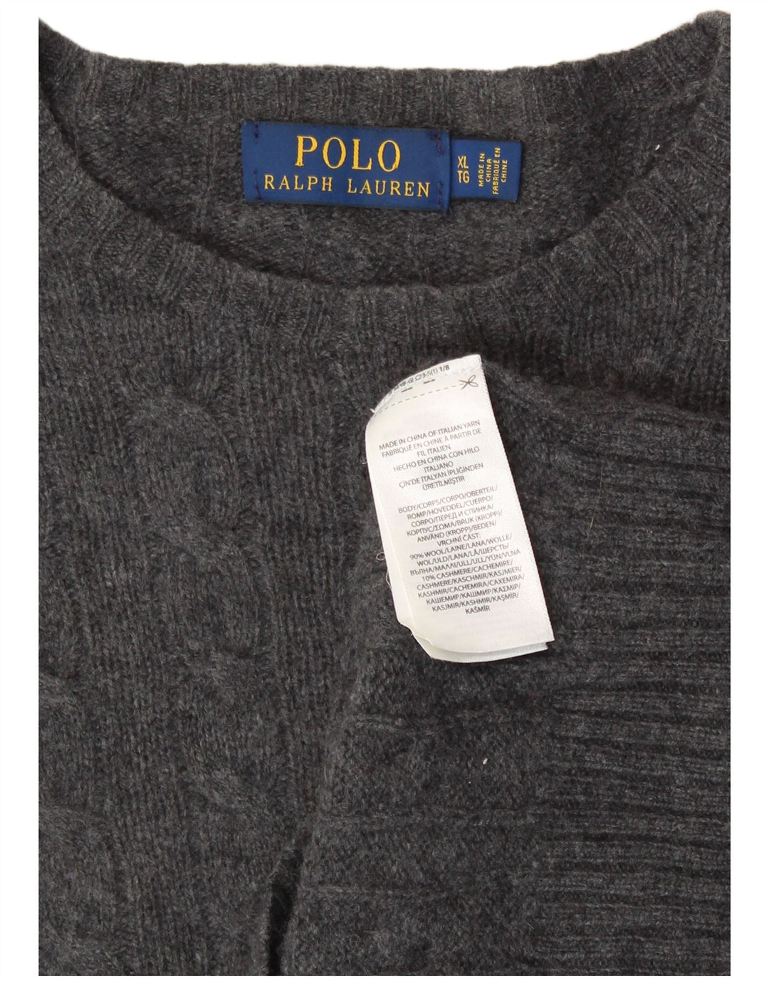 Polo Ralph Lauren - Jersey de cuello redondo para hombre, talla XL, lana gris