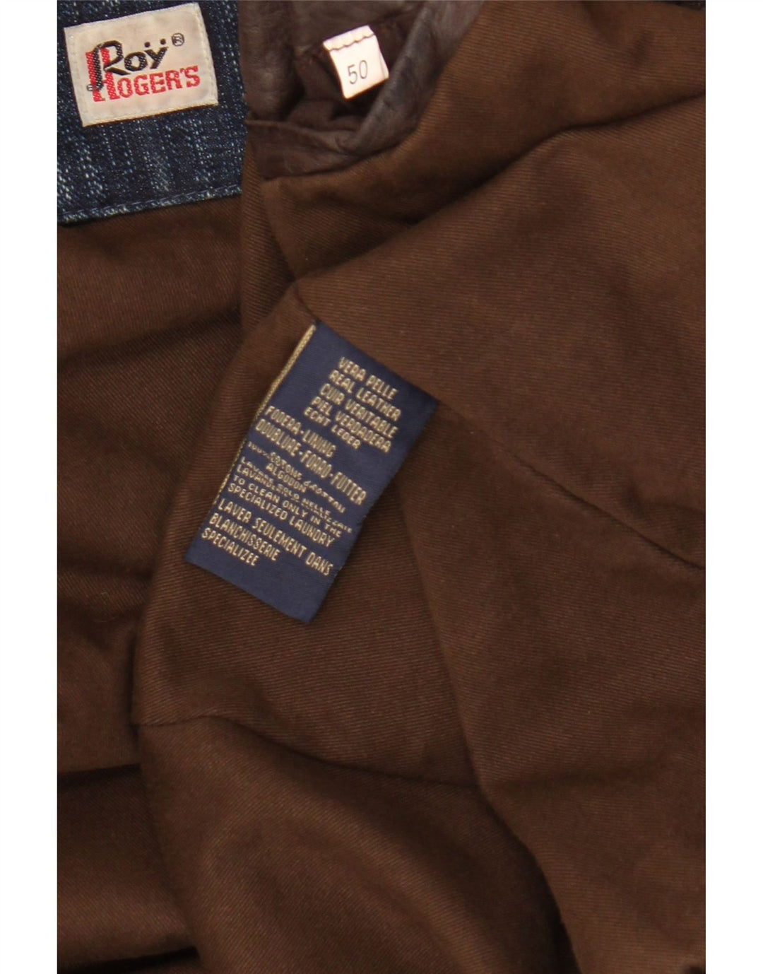Roy Rogers Chaqueta de cuero para hombre IT 50 Cuero marrón grande