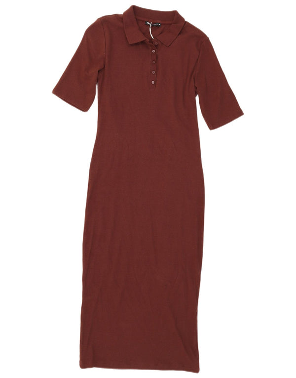 Zara Maxi Vestido Polo para Mujer UK 44 Grande Algodón Marrón