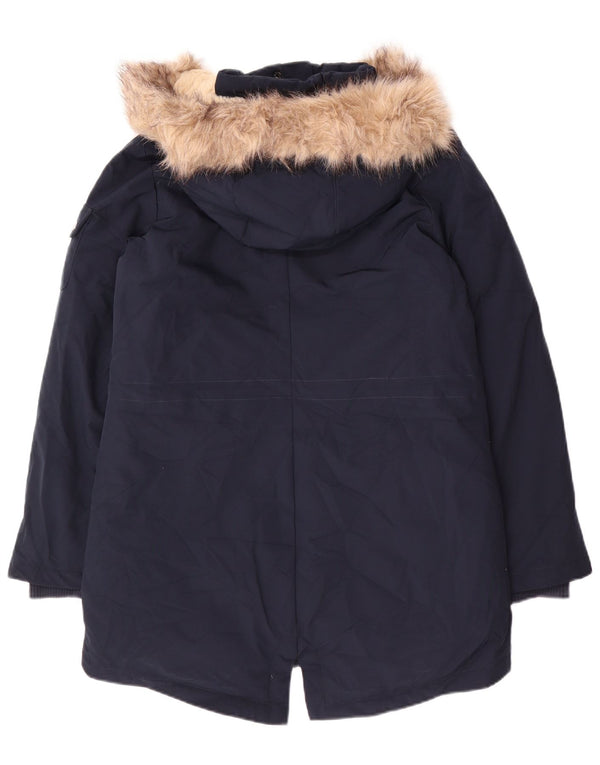 Ralph Lauren Chaqueta Parka con Capucha para Mujer UK 10 Small Poliéster Azul Marino