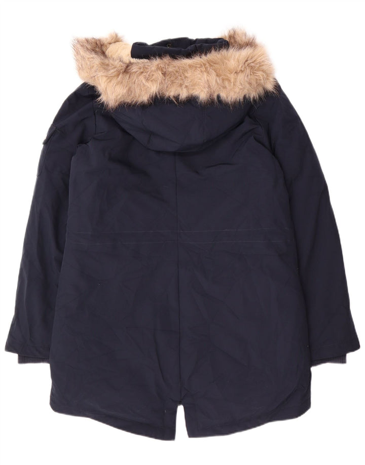 Ralph Lauren Chaqueta Parka con Capucha para Mujer UK 10 Small Poliéster Azul Marino