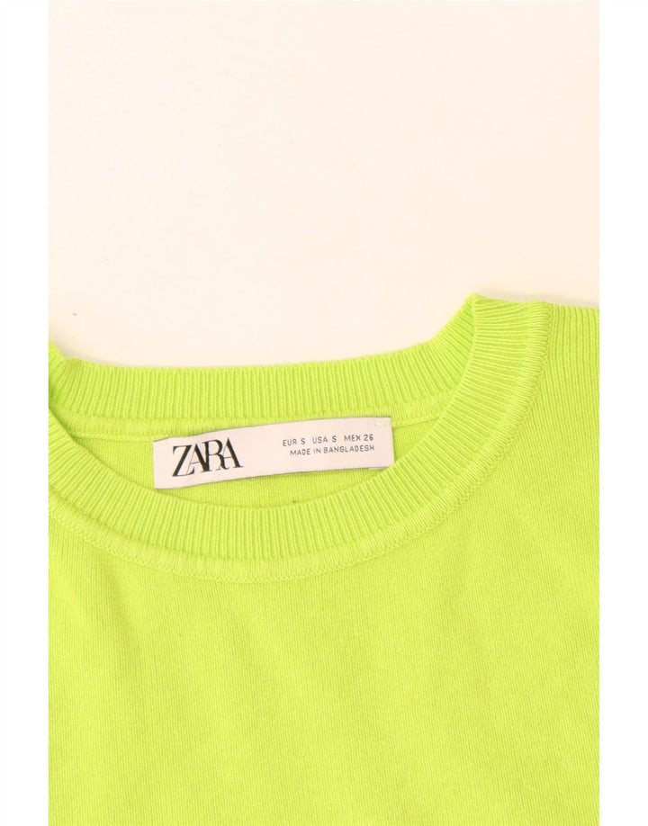 ZARA Mujer Crop Manga Corta Cuello Barco Jersey Jersey UK 8 Small Verde