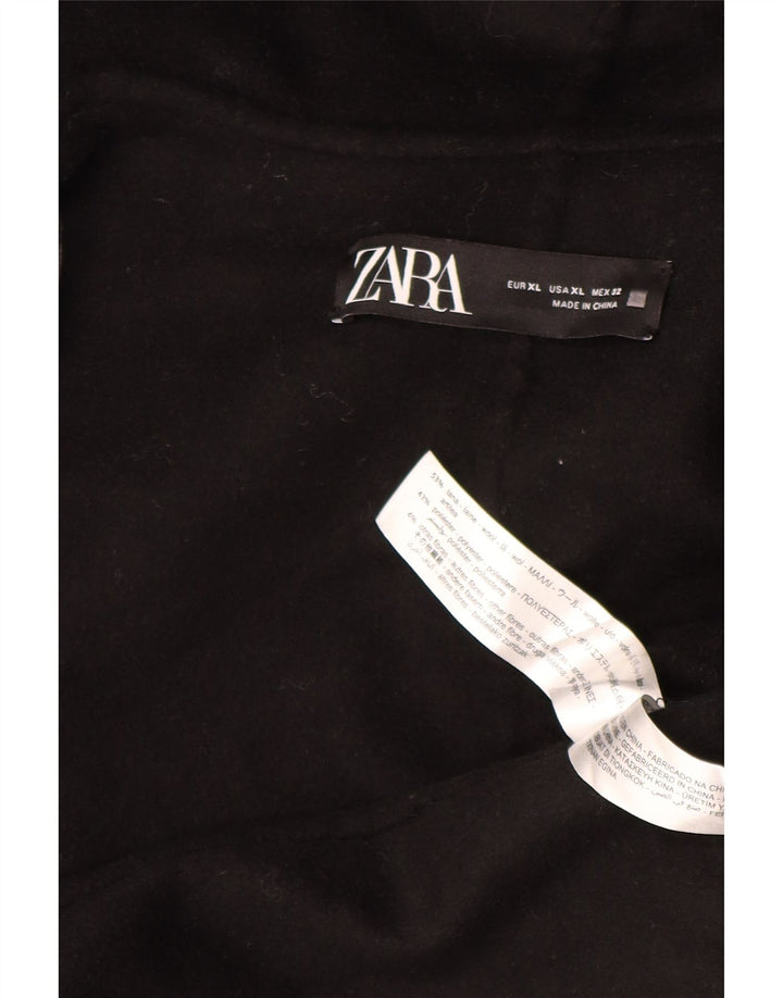 Zara Mujer Abrigo Abierto Extragrande Con Capucha UK 40 XL Lana Negra