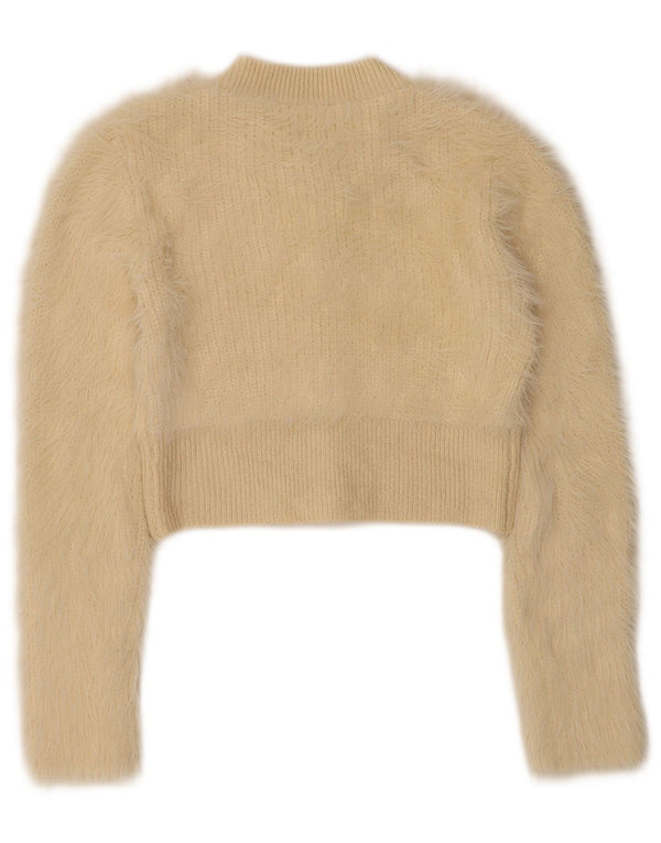 Zara Mujer Crop Cardigan Suéter UK 8 Small Beige Poliéster