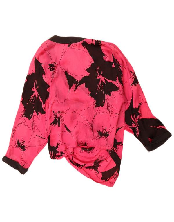 Vintage mujer camisa asimétrica blusa Reino Unido 14 grande rosa floral