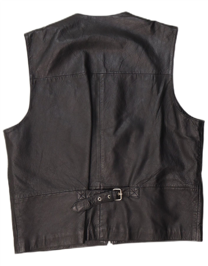 VINTAGE Chaleco de cuero para hombre Cuero negro medio