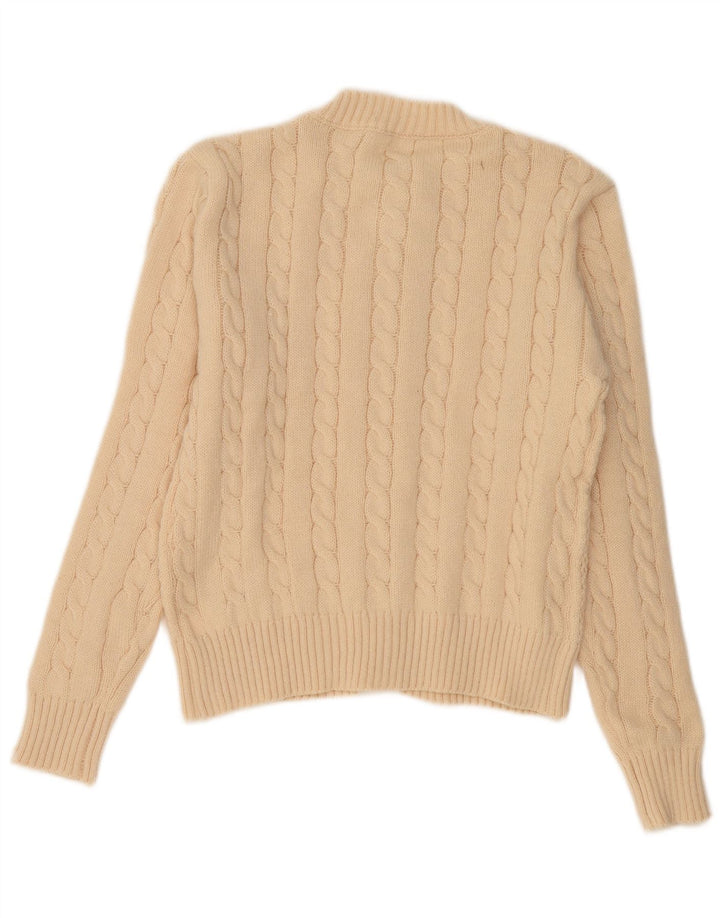 VINTAGE Suéter Cárdigan para Mujer Reino Unido 16 Poliéster Beige Grande