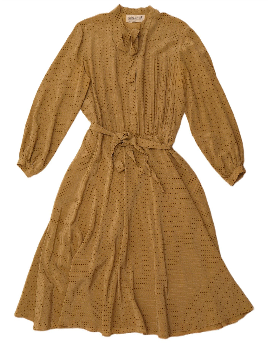 VINTAGE Vestido maxi de manga larga con lazo frontal para mujer EU 44 XL Marrón manchado