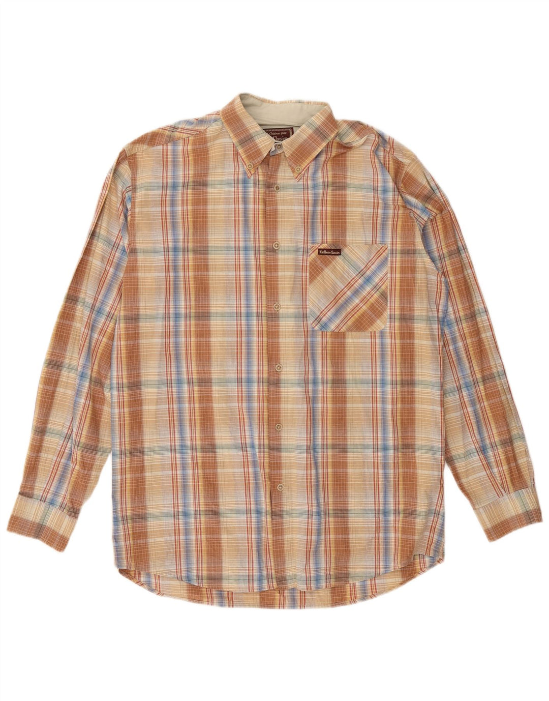 Camisa Marlboro Classics Hombre Grande Beige Cuadros Algodón