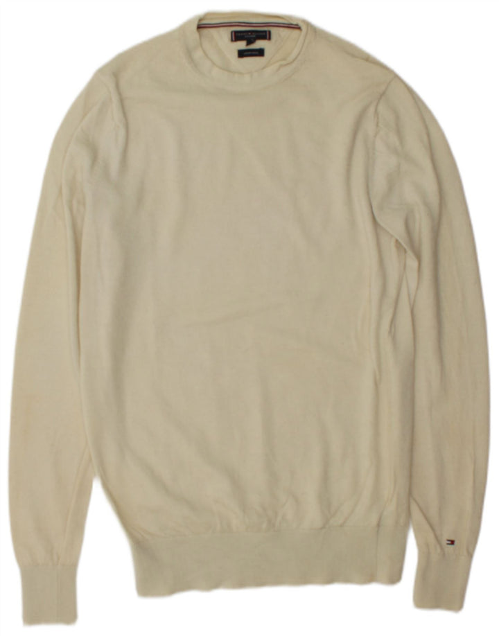 Tommy Hilfiger Jersey de Cuello Redondo a Medida para Hombre de Lana Blanca Mediana