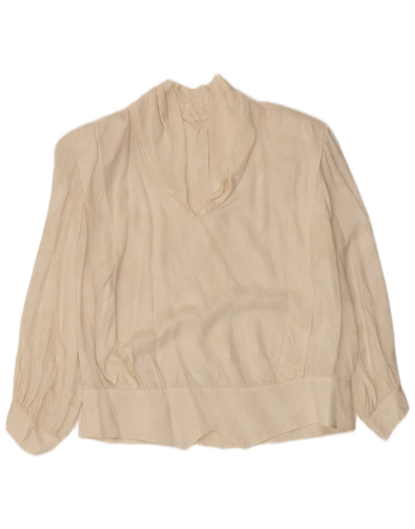 VINTAGE Mujer 3/4 Manga Camisa Blusa Reino Unido 14 Grande Off White Floral