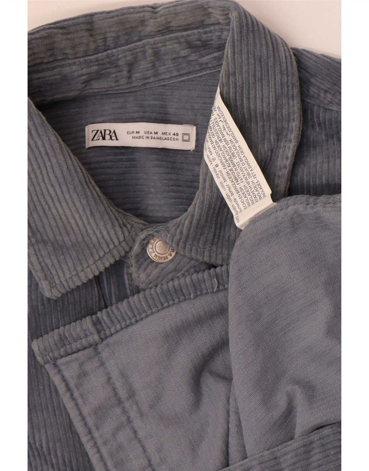Zara Hombre Camisa Pana Algodón Azul Medio