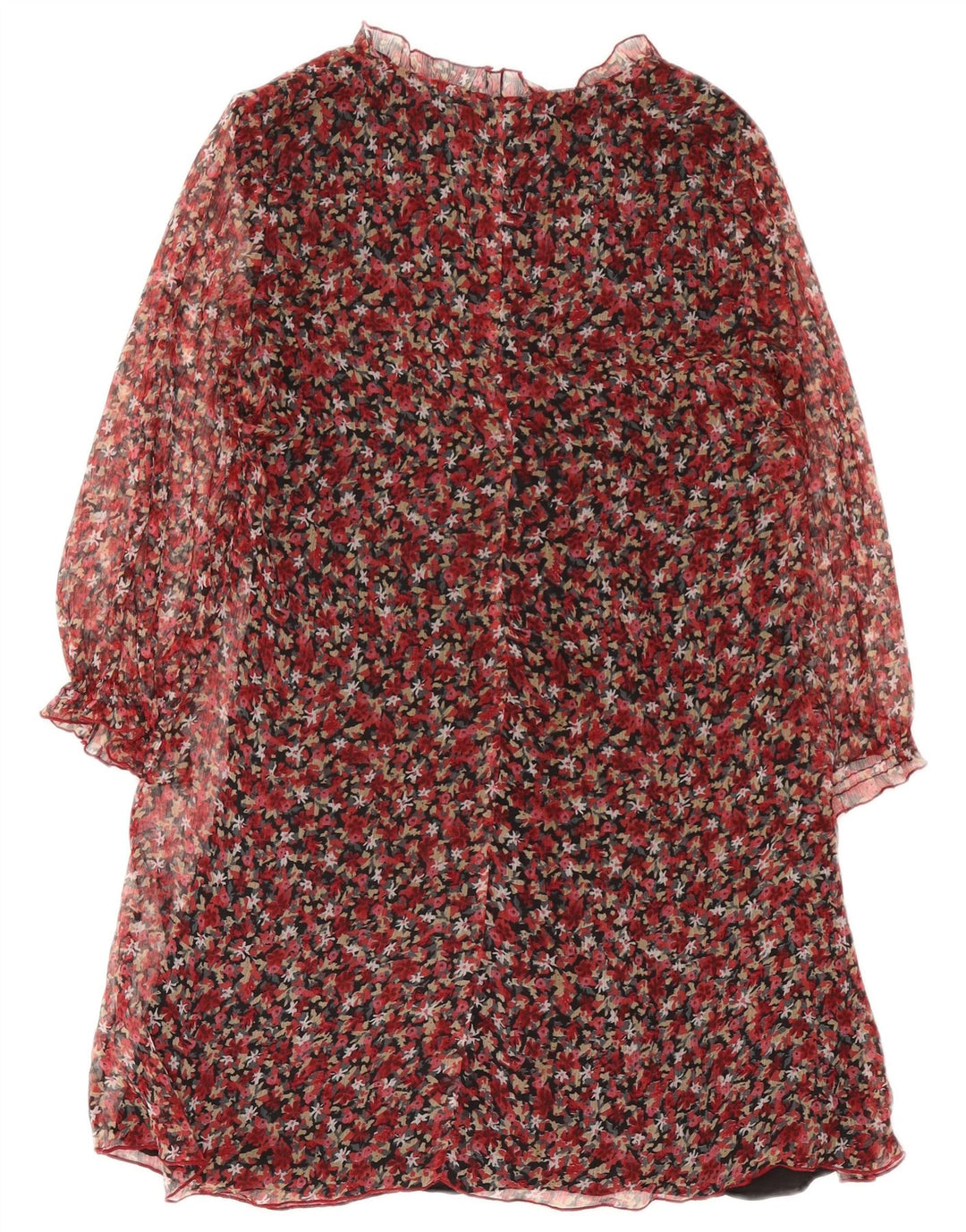 Zara Vestido recto de manga larga para mujer UK 40 Pequeño Poliéster floral rojo