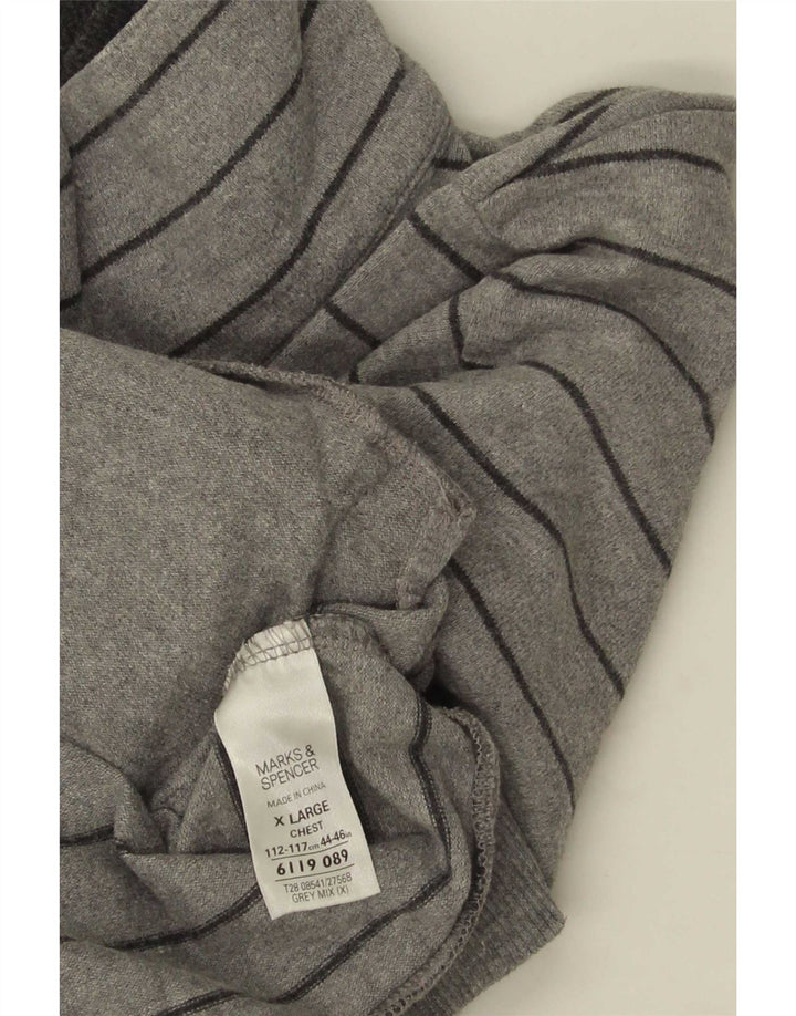 Marks & Spencer Jersey con cuello y botones para hombre XL Algodón a rayas gris