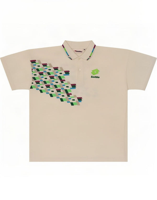 Lotto Mens Graphic Polo Shirt Medium White Geometric Cotton