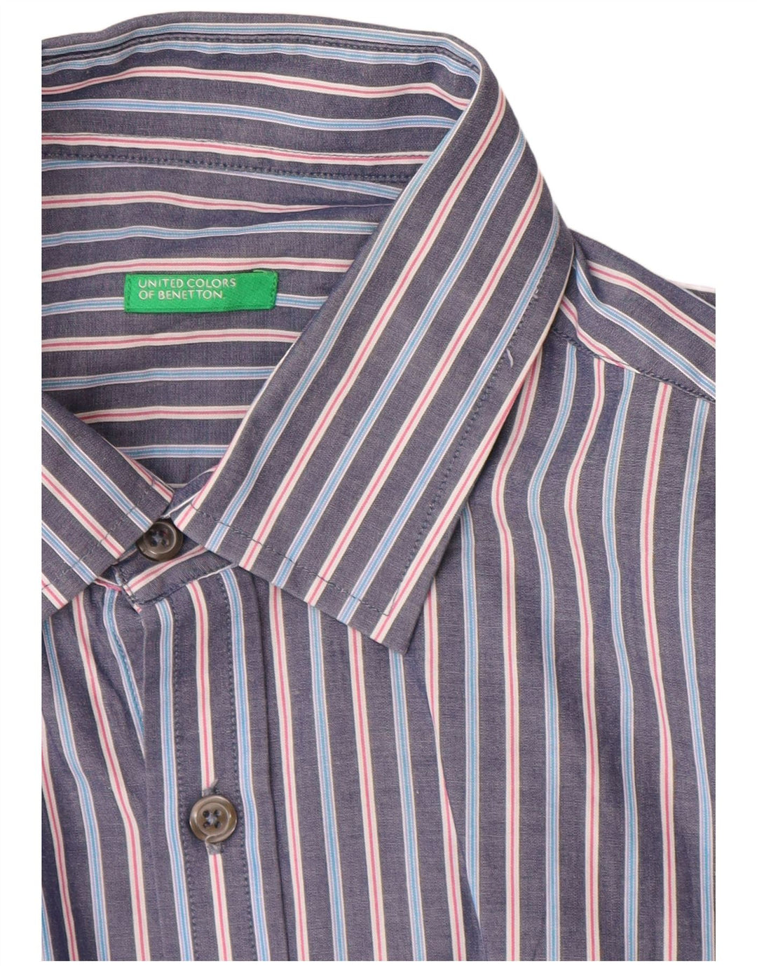Camisa Benetton Hombre Azul Medio A Rayas