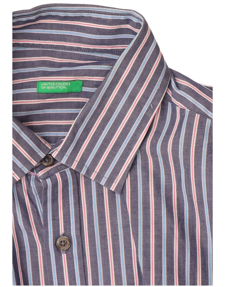 Camisa Benetton Hombre Azul Medio A Rayas