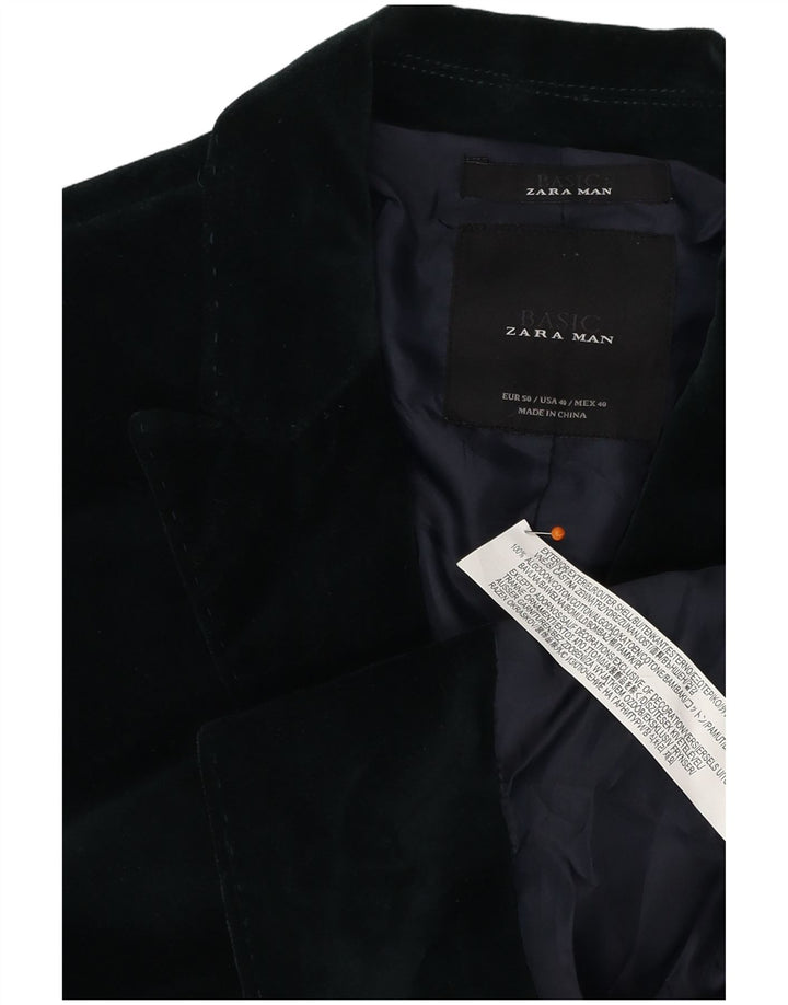 ZARA Chaqueta tipo blazer de terciopelo con 2 botones para hombre EU 50 Algodón verde medio