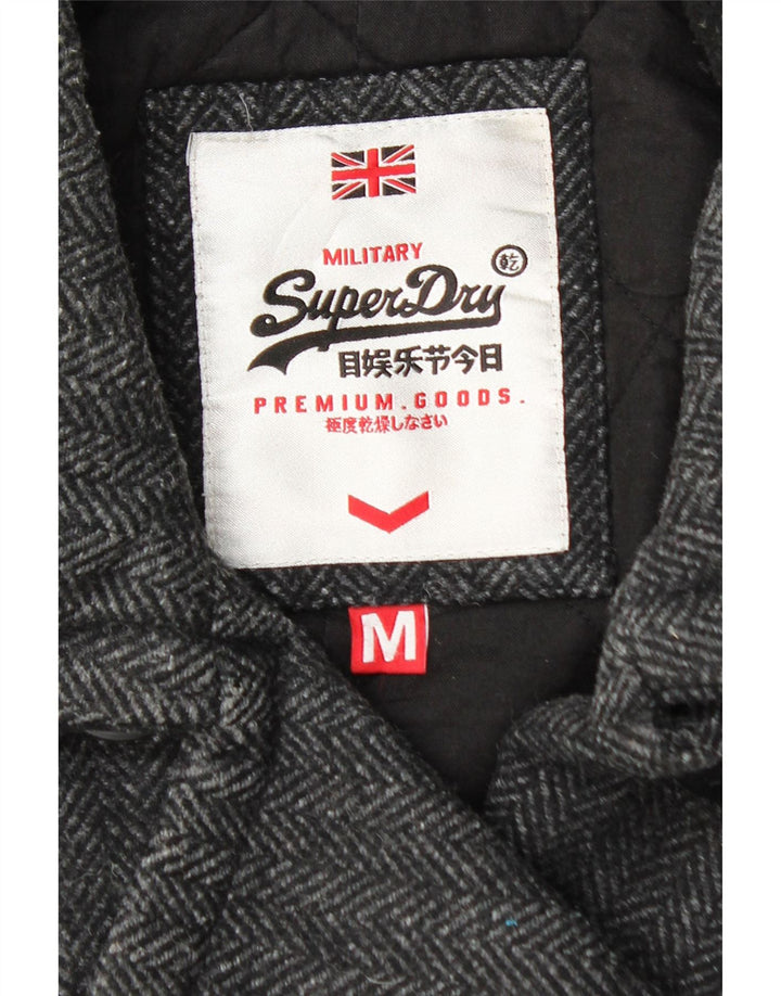SUPERDRY Chaquetón para mujer UK 44 Lana de espiga negra mediana