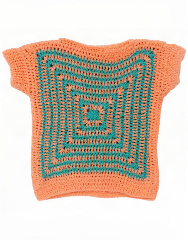 Vintage mujer manga corta barco cuello jumper suéter Reino Unido 12 naranja medio