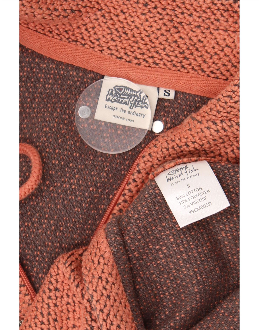 Weird Fish Sudadera con Cuello y Cremallera para Hombre Jersey pequeño de algodón Moteado Naranja