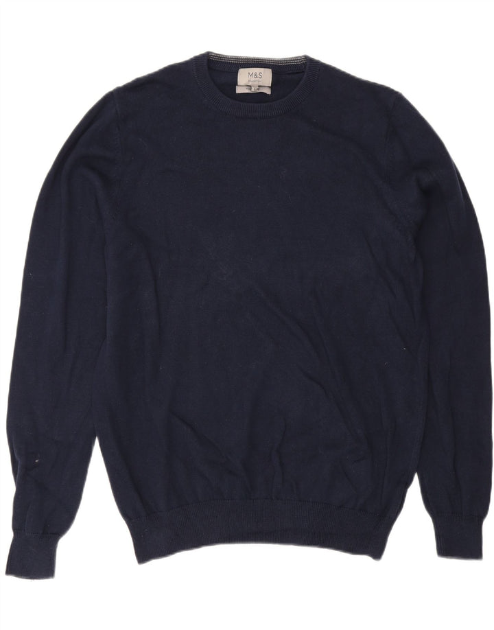 MARKS & SPENCER Jersey de cuello redondo para hombre, talla grande, algodón azul marino