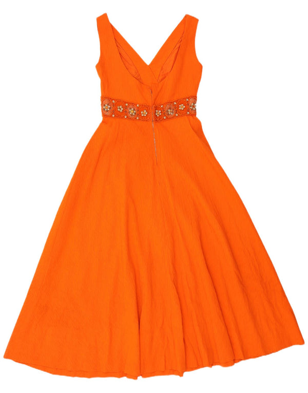 Vintage mujer sin mangas A-Line vestido Reino Unido 10 pequeño naranja