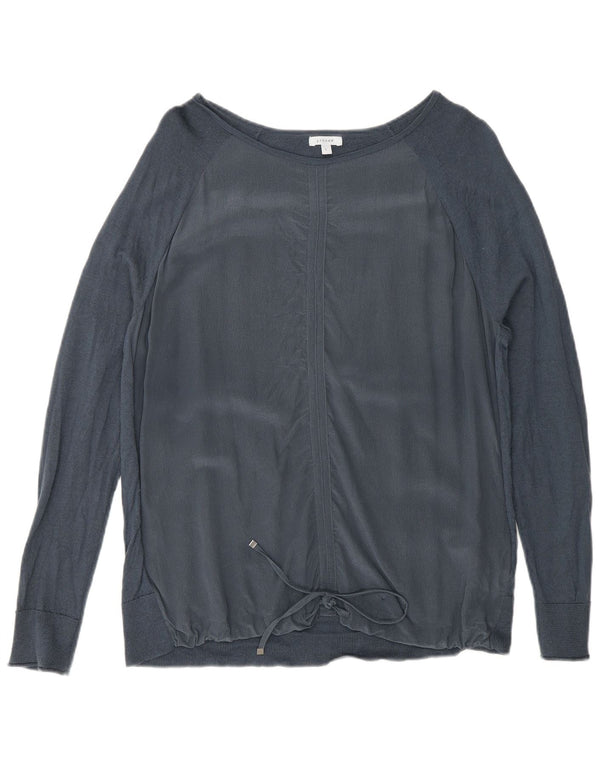 Jigsaw - Top con lazo frontal para mujer, manga larga, talla 40, talla grande, seda azul marino