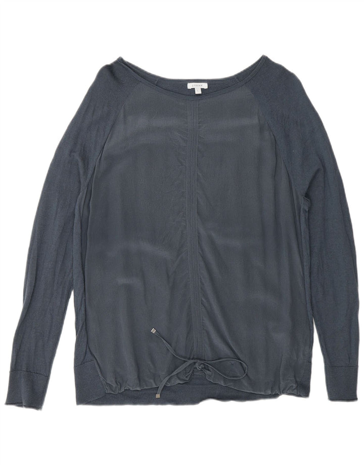 Jigsaw - Top con lazo frontal para mujer, manga larga, talla 40, talla grande, seda azul marino