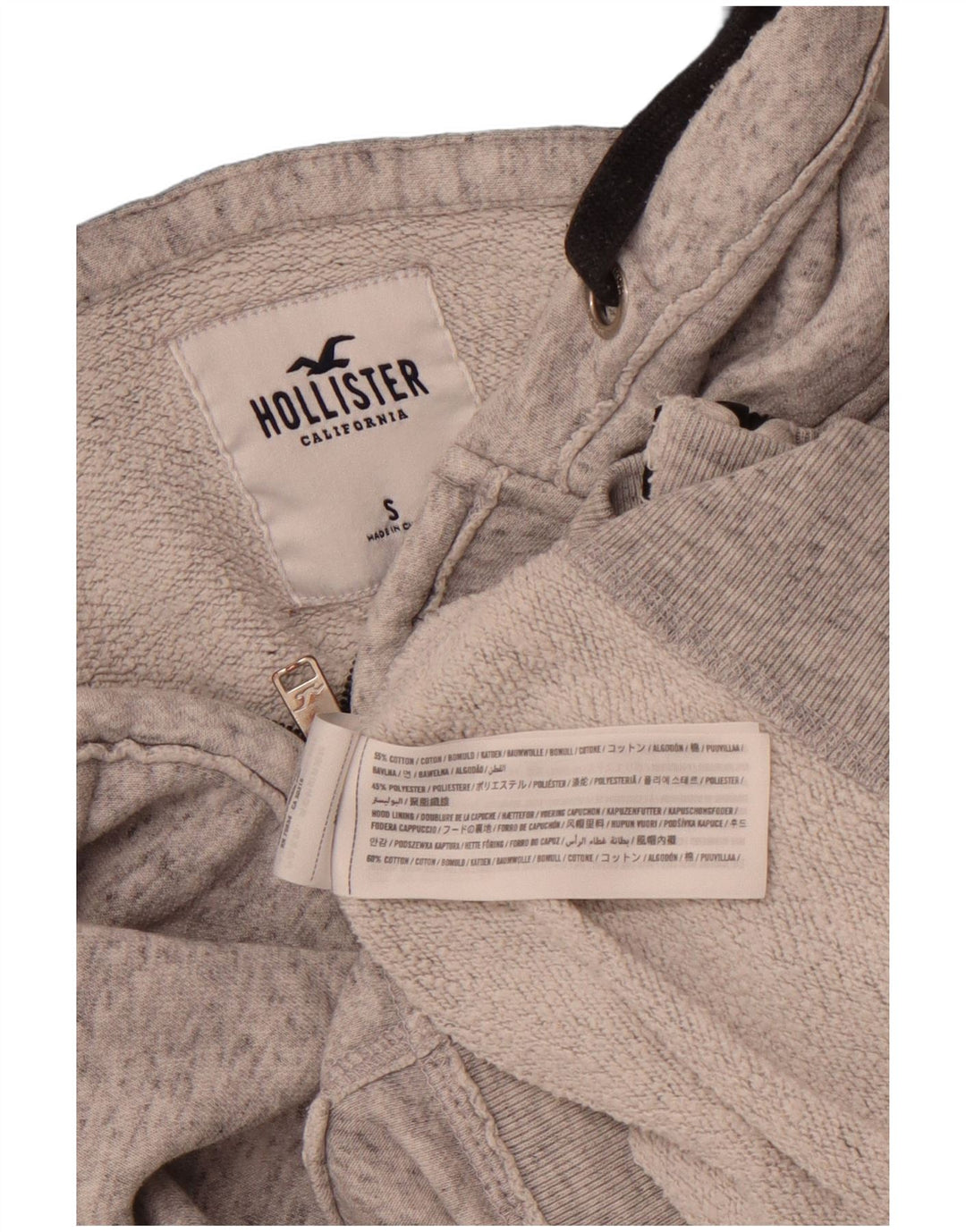 HOLLISTER Sudadera con capucha y cremallera para hombre de algodón moteado gris pequeño