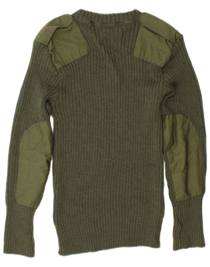 VINTAGE Hombres Militar Cuello Redondo Jersey Suéter Medio Caqui