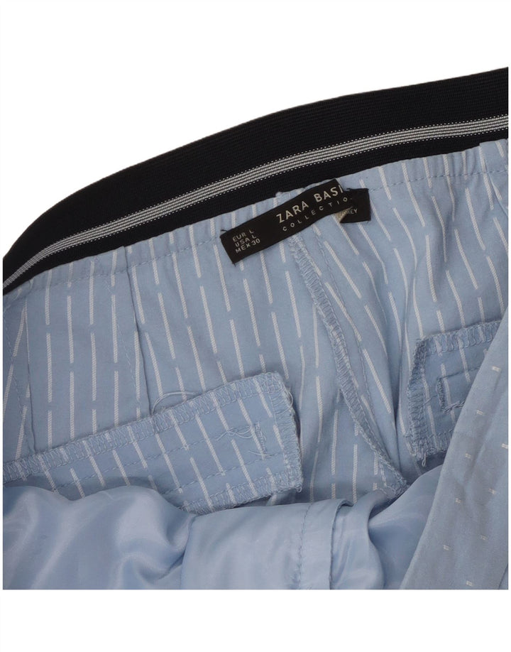 Zara Mujer Pantalón Chino Slim Grande W32 L27 Azul Geométrico