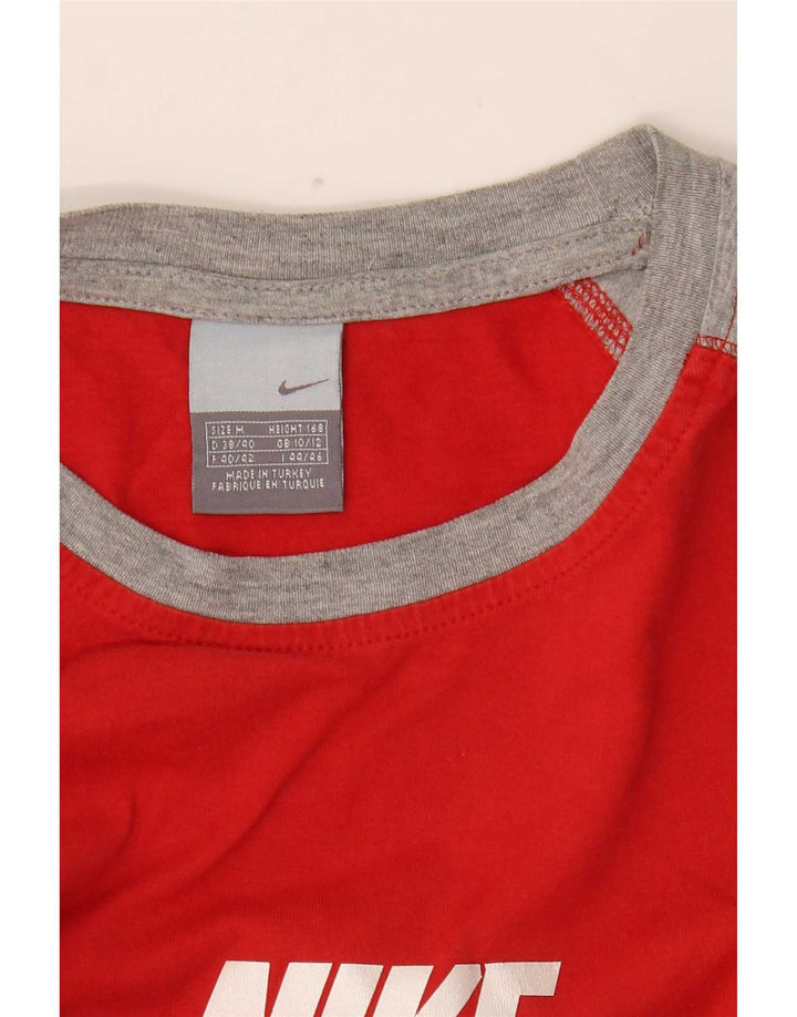 Nike Top corto gráfico de manga larga para mujer UK 10/12 Medium Red Colourblock