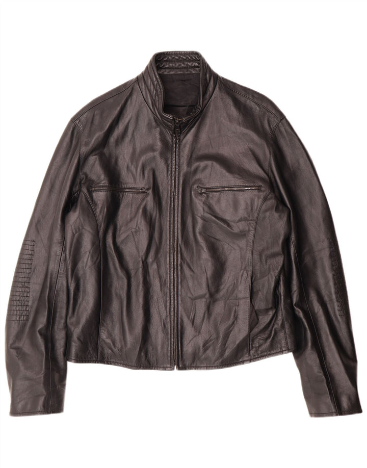 Chaqueta de cuero vintage para mujer IT 52 2XL cuero negro